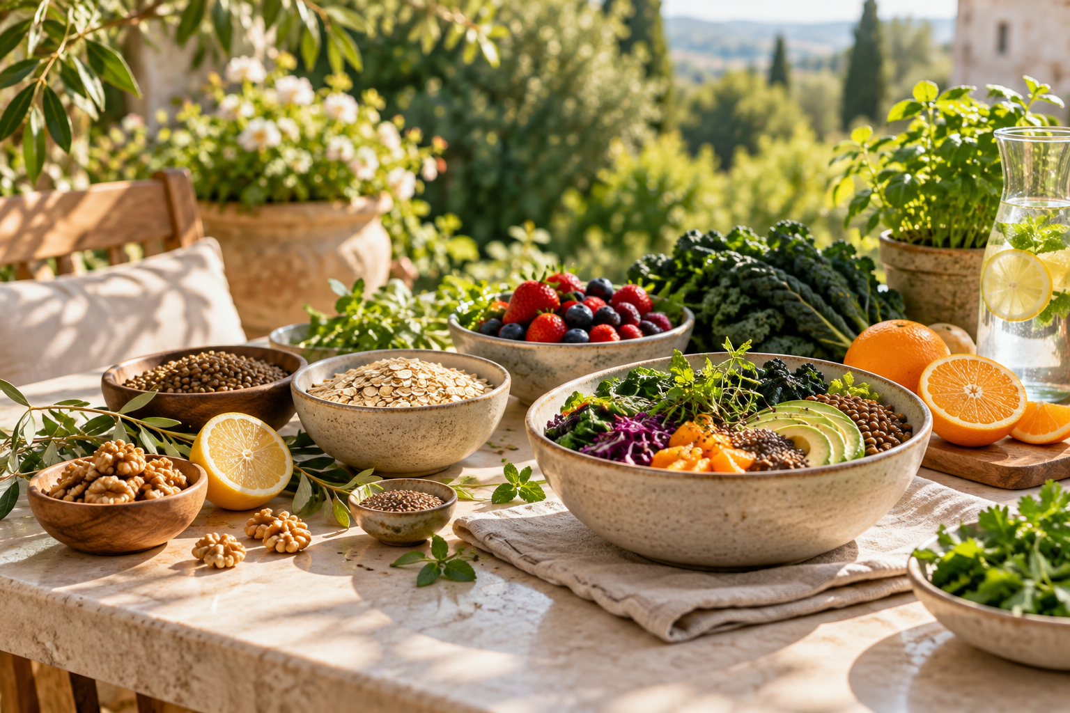 A garden table filled with nourishing whole plant foods